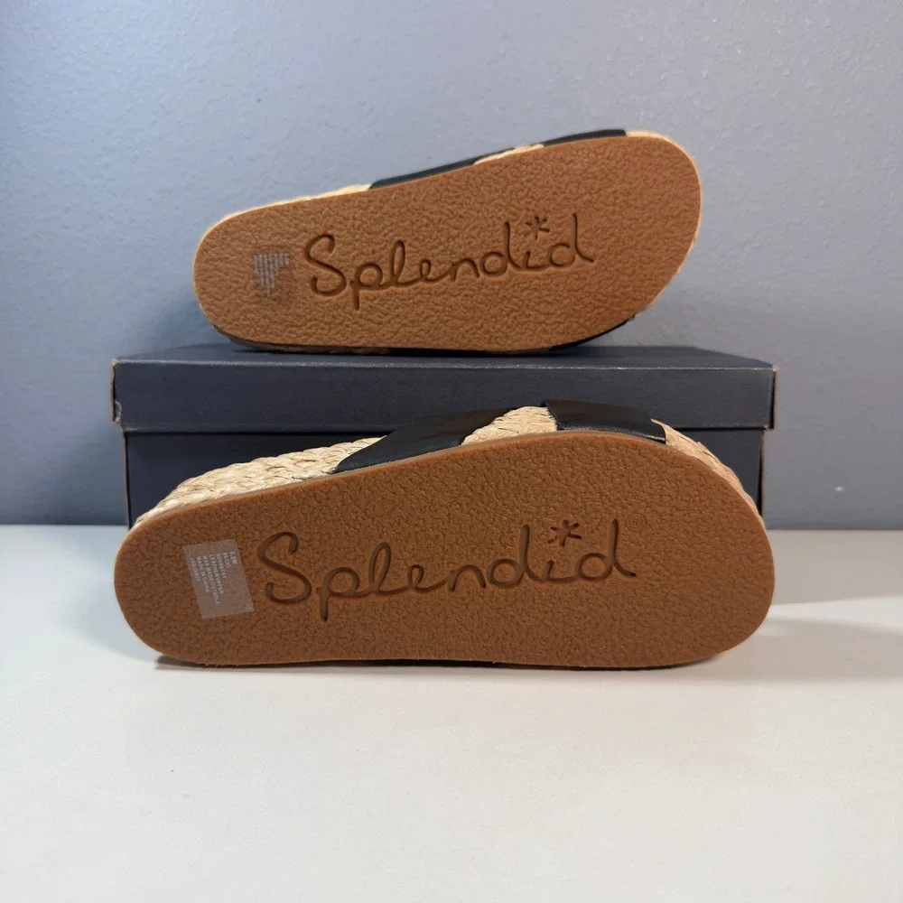 Splendid Becki Sandals Women 6.5 Black New Leather Espadrille Platform Slides